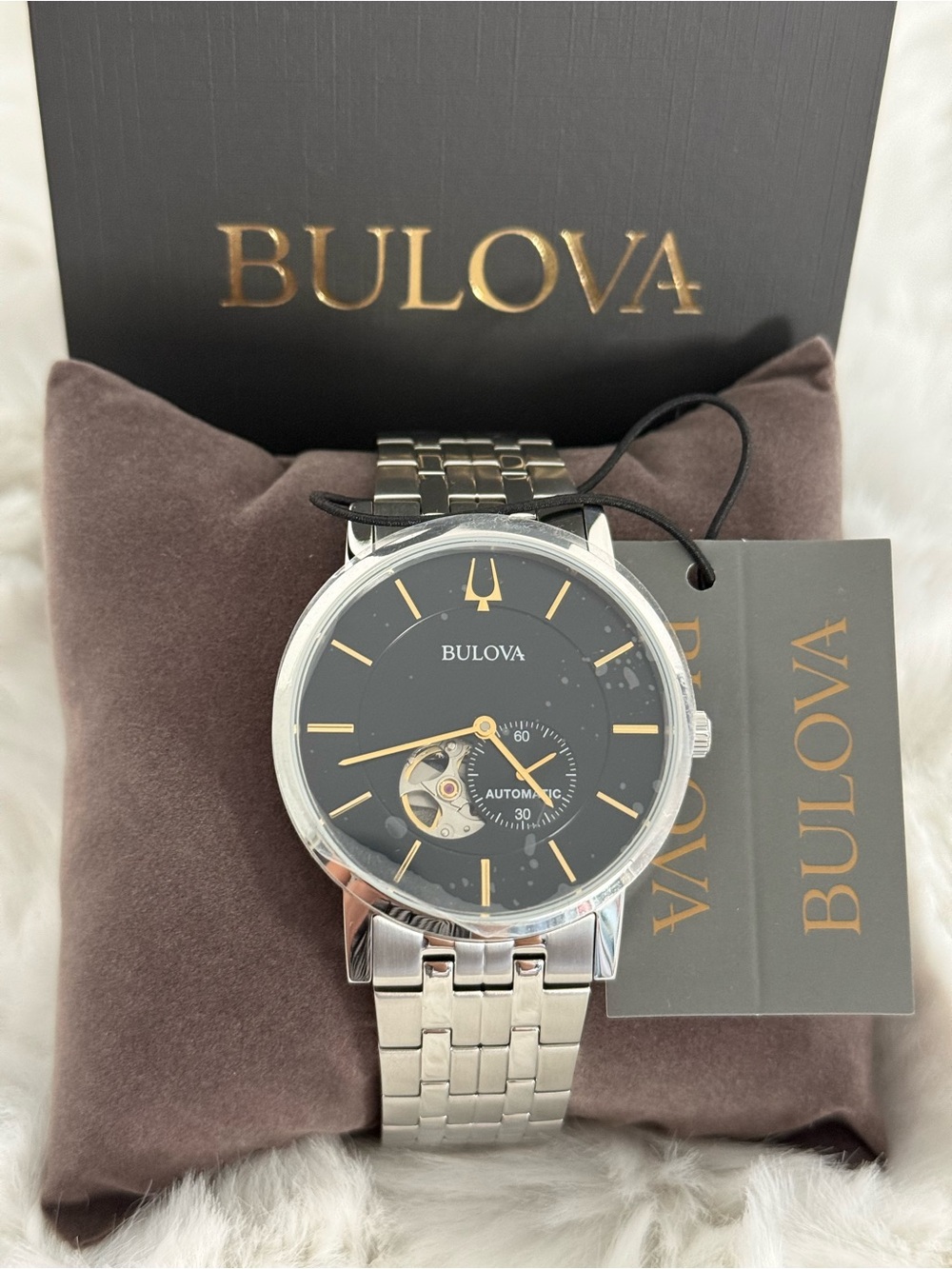 Bulova American Clipper Automatic Men’s Watch 96A305 Black Dial NWT Box